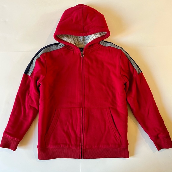 The Children's Place XL 14 Red Blue Gray Sherpa Lined Jacket Zippered Hoodie - Picture 2 of 5
